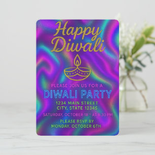 Kleurrijke Neon Glow Happy Diwali Party Kaart