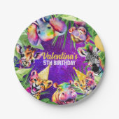 Kleurrijke Neon Glow Oerwoud Safari Party Dieren Papieren Bordje (Voorkant)