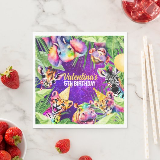 Kleurrijke Neon Glow Safari Oerwoud Party Dieren Servet (Insitu)