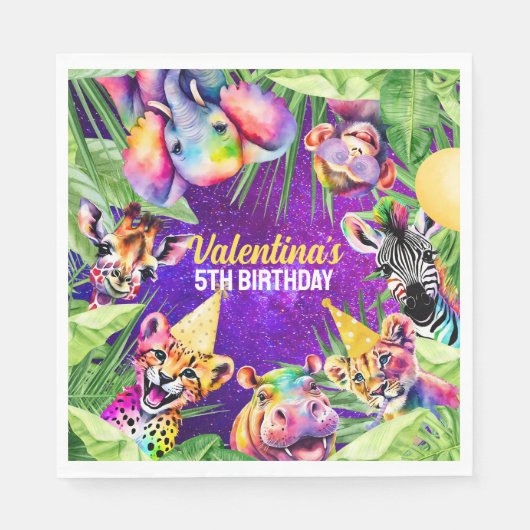Kleurrijke Neon Glow Safari Oerwoud Party Dieren Servet (Voorkant)