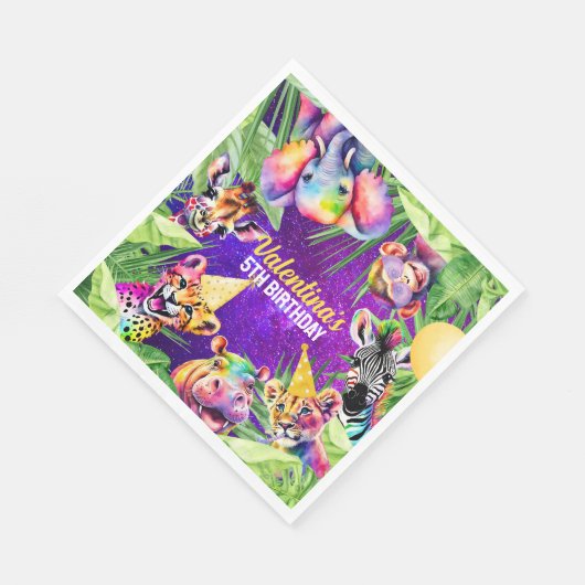 Kleurrijke Neon Glow Safari Oerwoud Party Dieren Servet (Hoek)