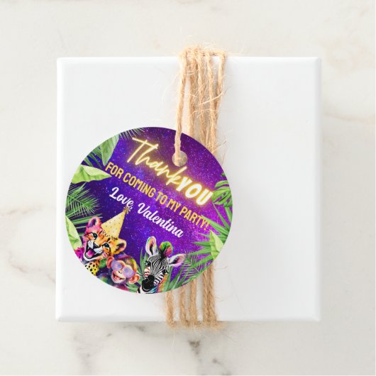 Kleurrijke Neon Glow Safari Party Dieren Dank u Bedankjes Labels (In situ)