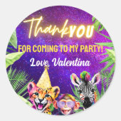 Kleurrijke Neon Glow Safari Party Dieren Dank u Ronde Sticker (Voorkant)