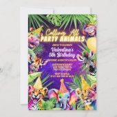 Kleurrijke Neon Glow Safari Party Dieren Verjaarda Kaart (Voorkant)