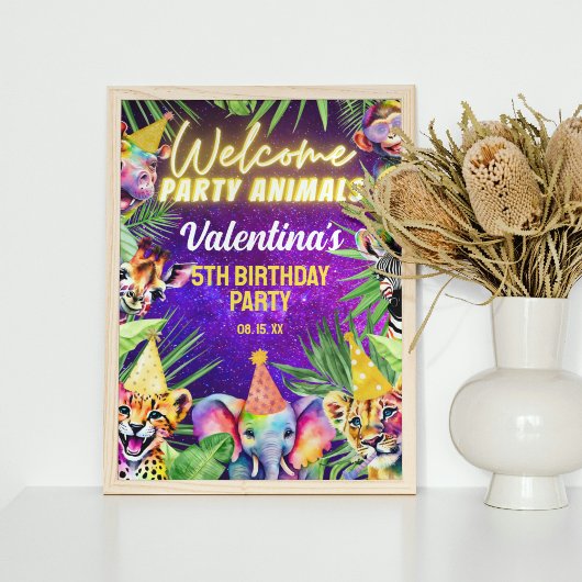 Kleurrijke Neon Glow Safari Party Dieren Welkom Poster
