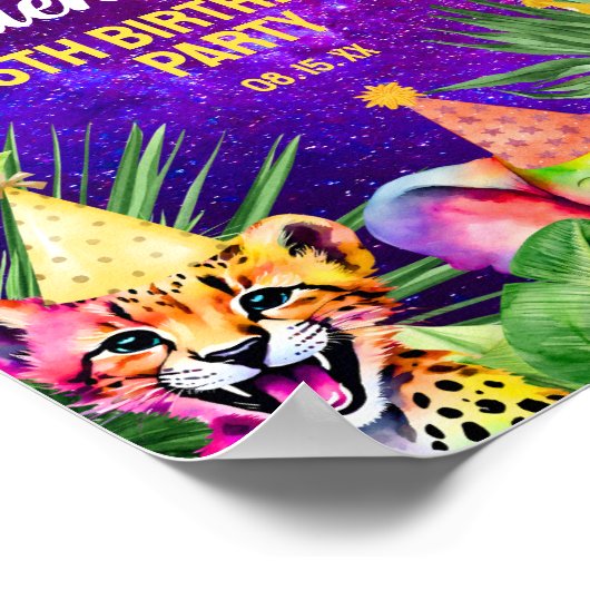 Kleurrijke Neon Glow Safari Party Dieren Welkom Poster (Hoek)