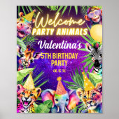 Kleurrijke Neon Glow Safari Party Dieren Welkom Poster (Voorkant)