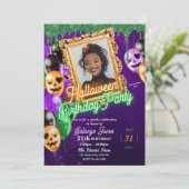 Kleurrijke Neon Halloween verjaardagsfeestje uitno Kaart (Staand voorkant)