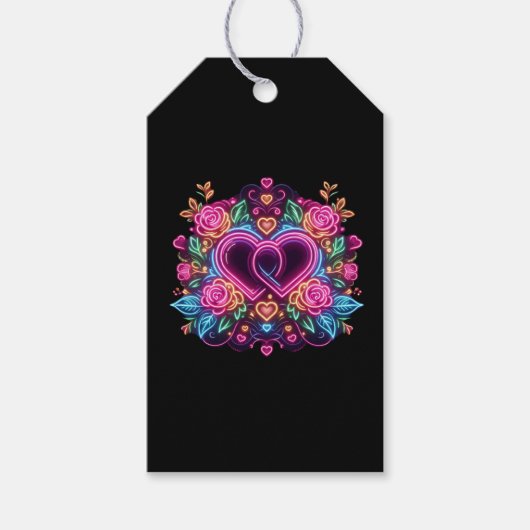 Kleurrijke neon hart Valentijnsdag Cadeaulabel (Voorkant)