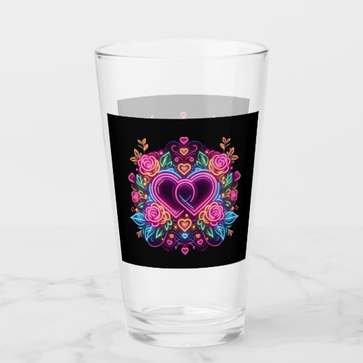 Kleurrijke neon hart Valentijnsdag Glas (Voorkant)
