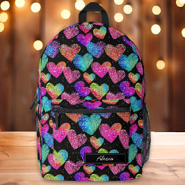Kleurrijke Neon Heart Print Naam Bedrukte Rugzak