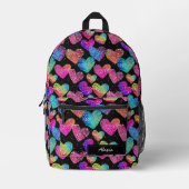 Kleurrijke Neon Heart Print Naam Bedrukte Rugzak (Voorkant)