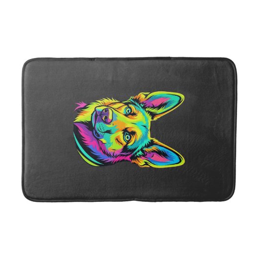 Kleurrijke Neon Hond Vector Portret Badmat (Voorkant)
