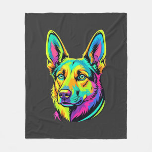 Kleurrijke Neon Hond Vector Portret Fleece Deken