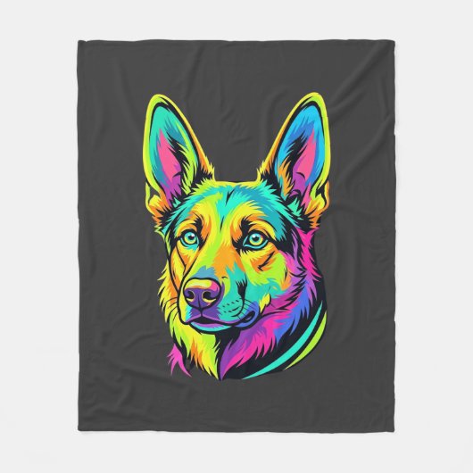 Kleurrijke Neon Hond Vector Portret Fleece Deken (Voorkant)