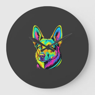Kleurrijke Neon Hond Vector Portret Grote Klok