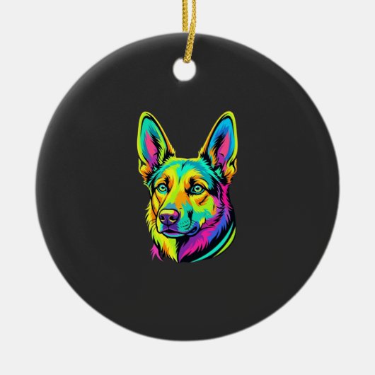 Kleurrijke Neon Hond Vector Portret Keramisch Ornament (Voorkant)