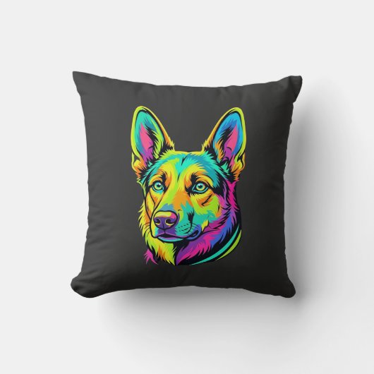 Kleurrijke Neon Hond Vector Portret Kussen (Voorkant)