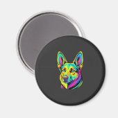 Kleurrijke Neon Hond Vector Portret Magneet (Voorkant / Achterkant)