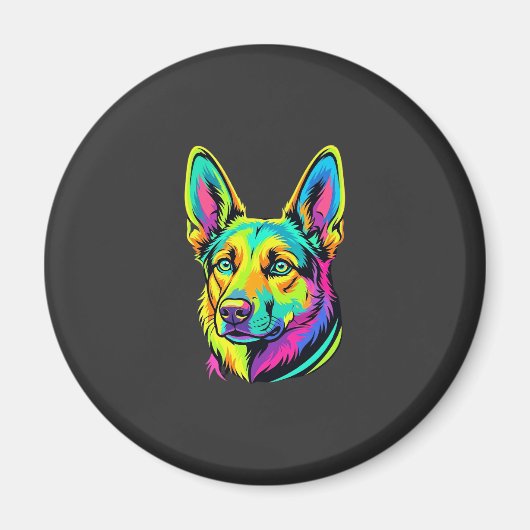 Kleurrijke Neon Hond Vector Portret Magneet (Voorkant)