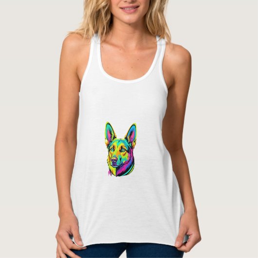 Kleurrijke Neon Hond Vector Portret Tanktop (Voorkant)