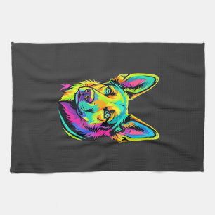 Kleurrijke Neon Hond Vector Portret Theedoek
