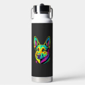 Kleurrijke Neon Hond Vector Portret Waterfles (Voorkant)