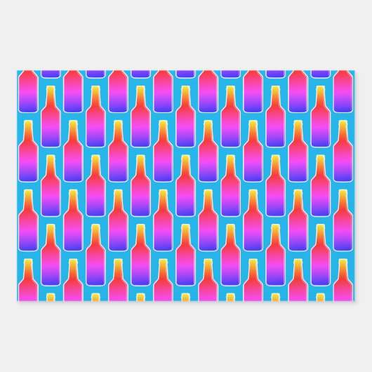 Kleurrijke neon kleur bier fles silhouet print inpakpapier vel (Voorkant 3)