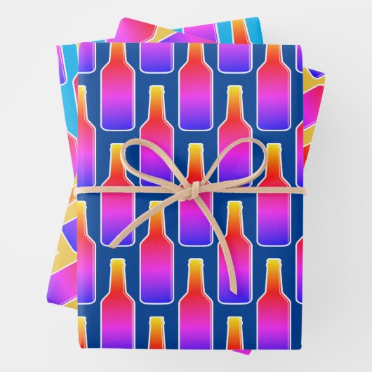 Kleurrijke neon kleur bier fles silhouet print inpakpapier vel (In situ)