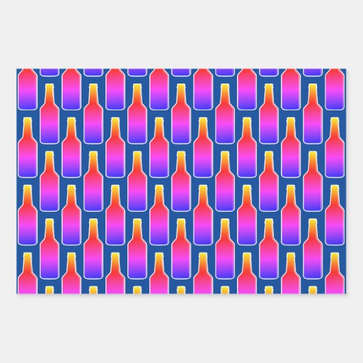 Kleurrijke neon kleur bier fles silhouet print inpakpapier vel (Voorkant)