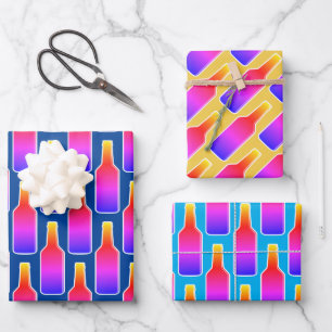 Kleurrijke neon kleur bier fles silhouet print inpakpapier vel