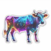 Kleurrijke Neon Koe Art - Levendige gloeiende Koe Sticker (Voorkant)