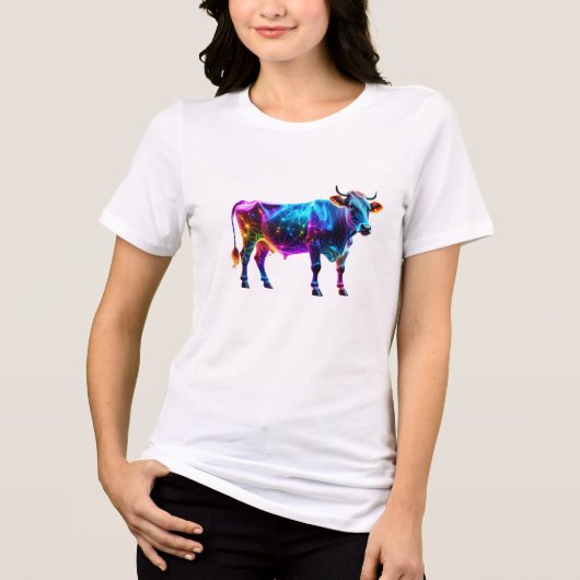 Kleurrijke Neon Koe Art - Levendige gloeiende Koe Tri-Blend Shirt (Voorkant)