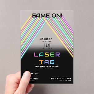 Kleurrijke Neon Laser Tag Verjaardagsfeestje Aan Acryl Uitnodigingen
