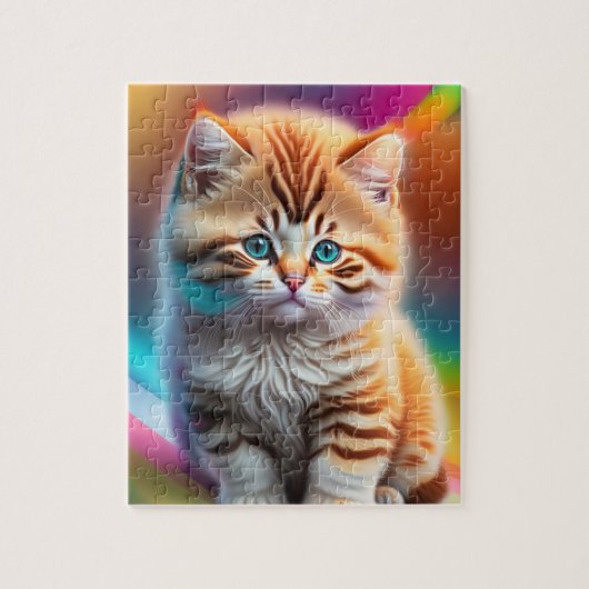 Kleurrijke Neon Lights Sweet Little Cat Legpuzzel (Verticaal)