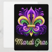 Kleurrijke Neon Mardi Gras Fleur de lis Feestdagenkaart (Voorkant / Achterkant)