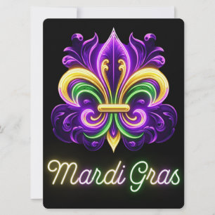 Kleurrijke Neon Mardi Gras Fleur de lis Feestdagenkaart