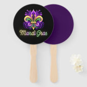 Kleurrijke Neon Mardi Gras Fleur de lis Handwaaier (Voorkant en achterkant)