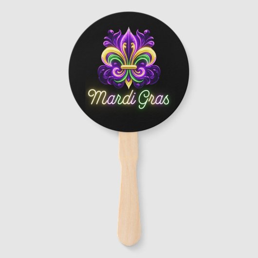 Kleurrijke Neon Mardi Gras Fleur de lis Handwaaier (Voorkant)