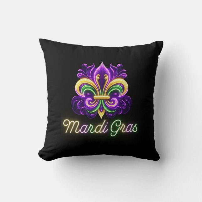 Kleurrijke Neon Mardi Gras Fleur de lis Kussen (Voorkant)