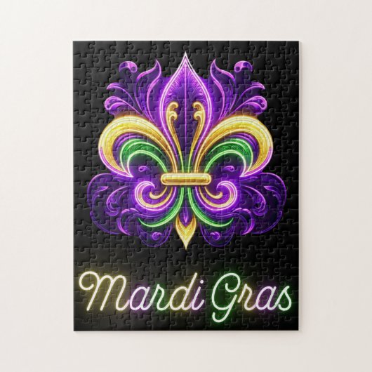 Kleurrijke Neon Mardi Gras Fleur de lis Legpuzzel (Verticaal)