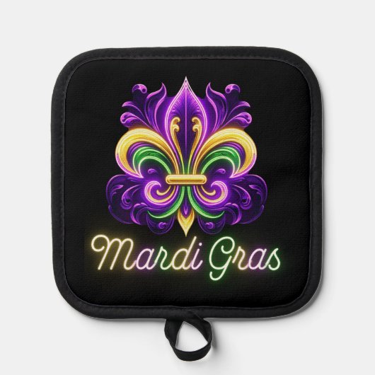 Kleurrijke Neon Mardi Gras Fleur de lis Pannenlap (Voorkant)