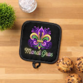 Kleurrijke Neon Mardi Gras Fleur de lis Pannenlap (Top down)