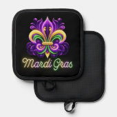 Kleurrijke Neon Mardi Gras Fleur de lis Pannenlap (Voorkant / Achterkant)