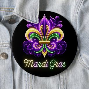 Kleurrijke Neon Mardi Gras Fleur de lis Ronde Button 6,0 Cm