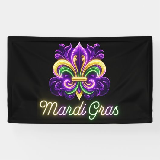 Kleurrijke Neon Mardi Gras Fleur de lis Spandoek (Horizontaal)