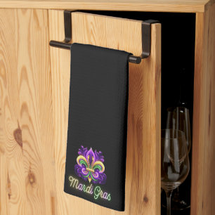 Kleurrijke Neon Mardi Gras Fleur de lis Theedoek