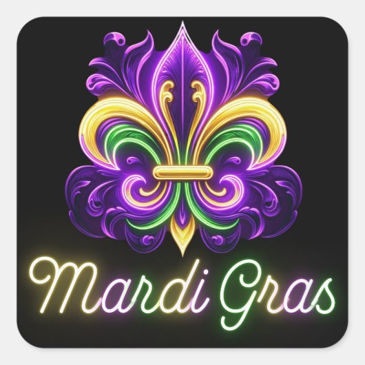 Kleurrijke Neon Mardi Gras Fleur de lis Vierkante Sticker (Voorkant)