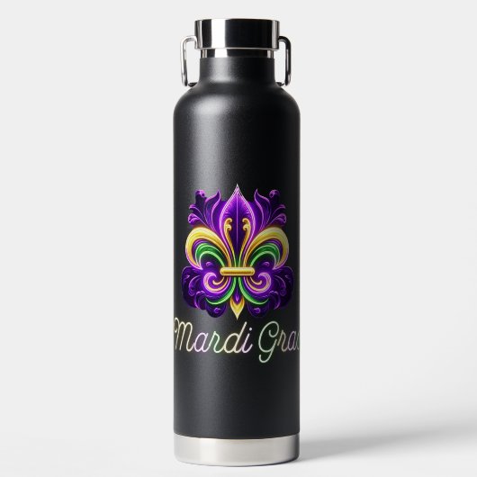 Kleurrijke Neon Mardi Gras Fleur de lis Waterfles (Voorkant)