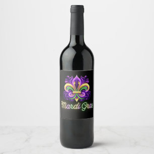 Kleurrijke Neon Mardi Gras Fleur de lis Wijn Etiket